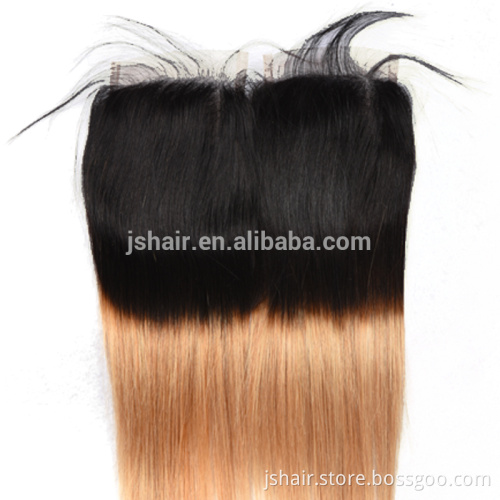 two tone 1b#27 colour straight virgin brazilian hair cheap human hair lace closure with baby hair